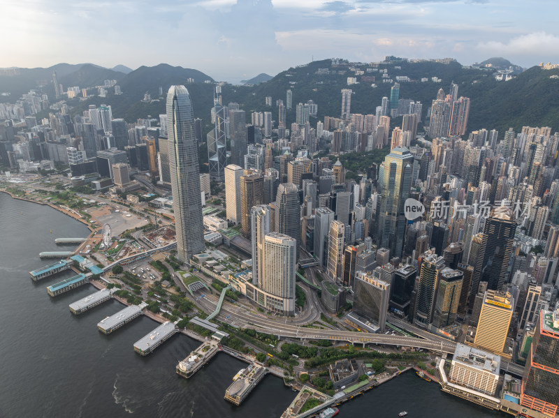 香港维多利亚港CBD中环夜景日出高空航拍