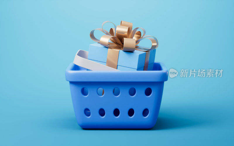 购物篮与礼盒3D渲染