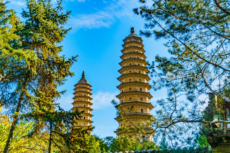 山西太原市地标永祚寺双塔景观