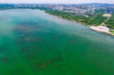 河南平顶山白龟湖风景航拍图