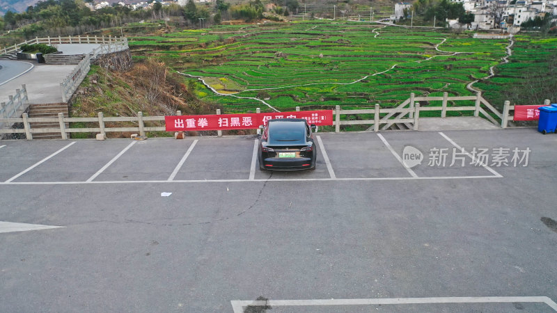 徽派建筑油菜花梯田航拍