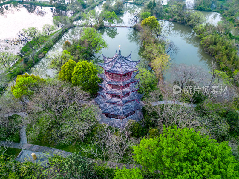 杭州西溪湿地洪园步云塔航拍