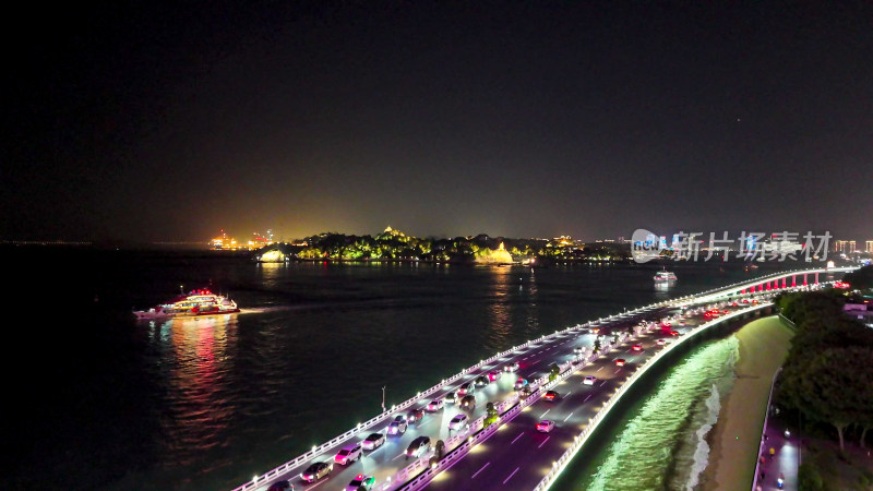 福建厦门鼓浪屿夜景航拍