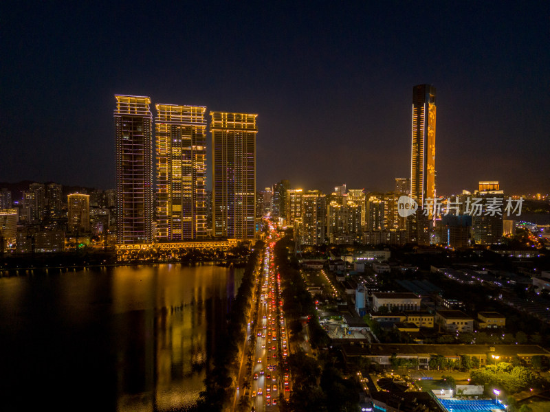 福建厦门城市夜景灯光航拍图