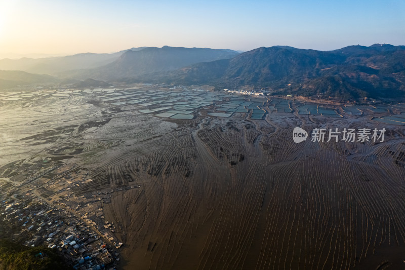 福建霞浦海岛海边滩涂日落晚霞自然风光