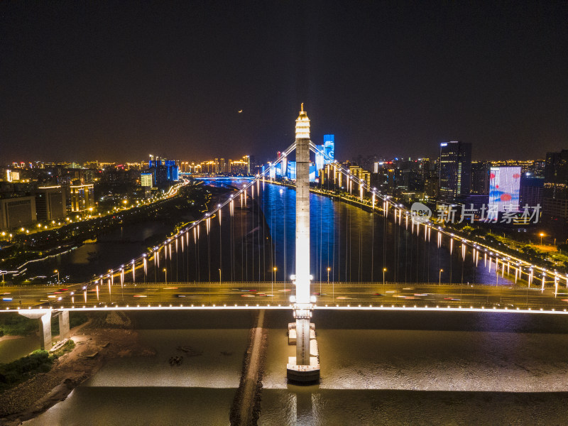 福建福州城市夜景交通航拍