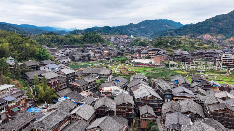 柳州三江程阳八寨景区航拍图