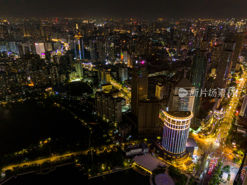 武汉城市夜景大景航拍图