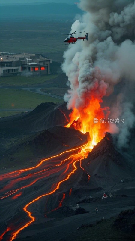 火山喷发熔岩流淌景象