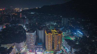 四川达州中心广场达州市购物广场夜景航拍