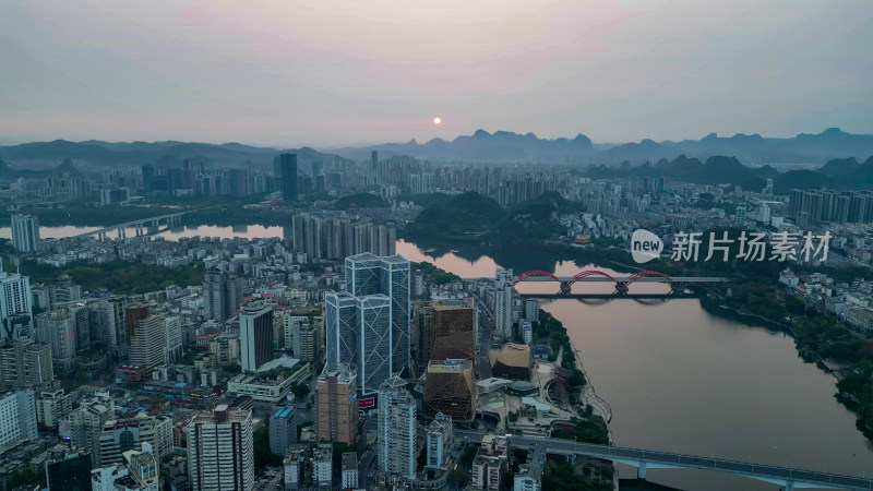 广西柳州城市清晨航拍