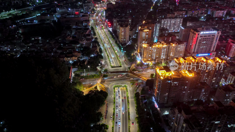 泉州城市夜景交通航拍图