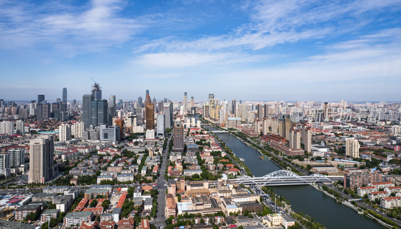 天津海河风景线小白楼商圈城市建筑风光航拍