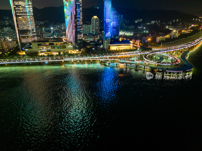 厦门夜景灯光航拍图