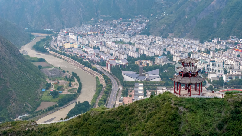 甘南舟曲县城建设及周边环境航拍