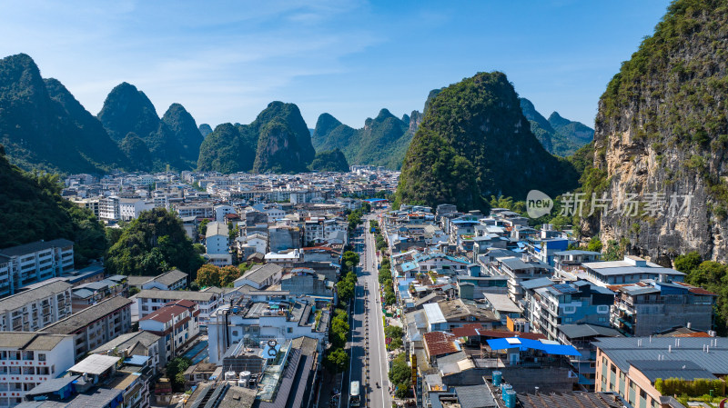 广西桂林阳朔西街全景航拍