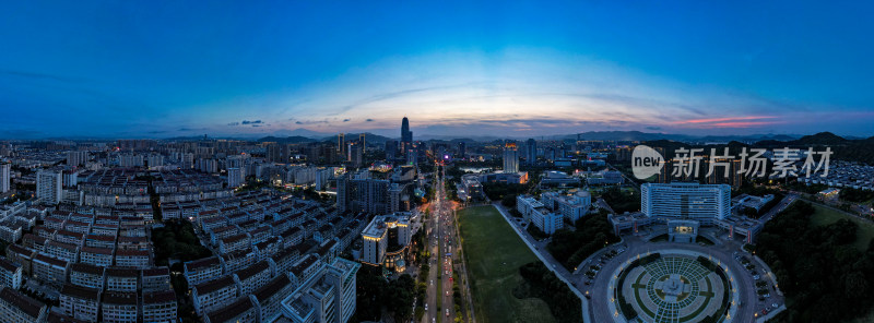 浙江台州城市夜幕降临晚霞航拍全景图