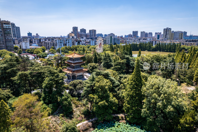 湖南衡阳西湖公园夏日航拍风光