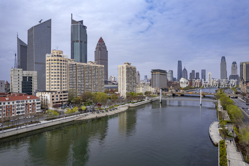 天津海河风景线城市建筑风光航拍