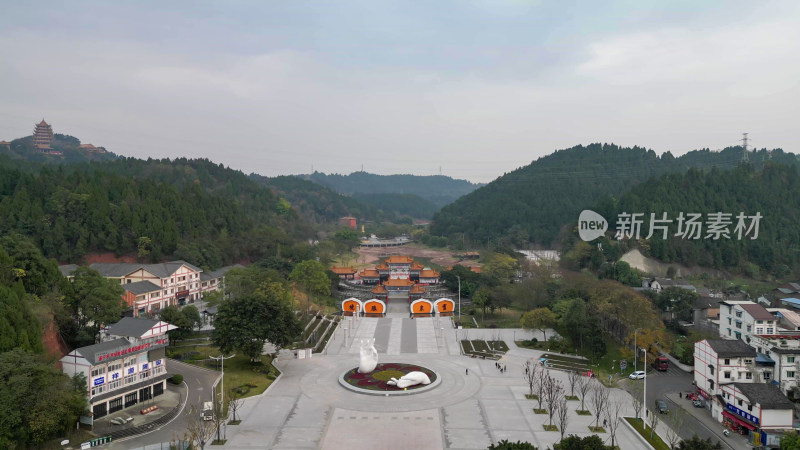 航拍四川遂宁观音故里灵泉寺