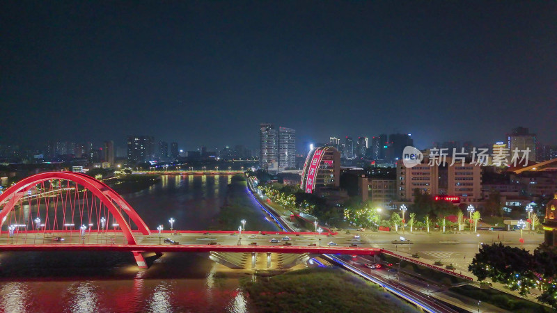 四川德阳夜景德阳彩虹桥夜景航拍