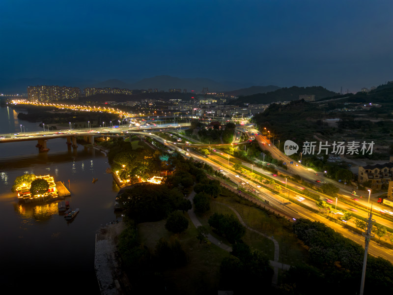 航拍福州洪塘三环夜景