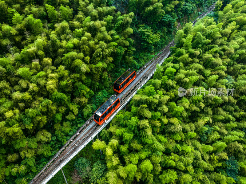 夏季航拍常州溧阳天目山南山竹海景区小火车