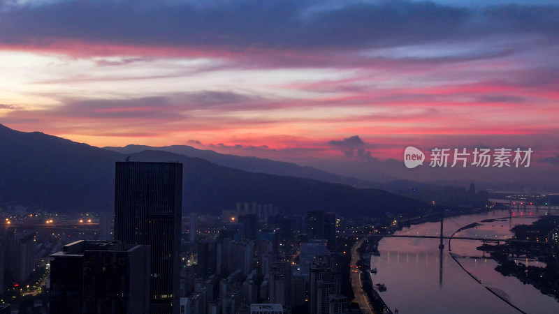 福建福州城市清晨日出彩霞航拍