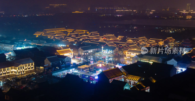 河南商丘古城雪景夜景航拍