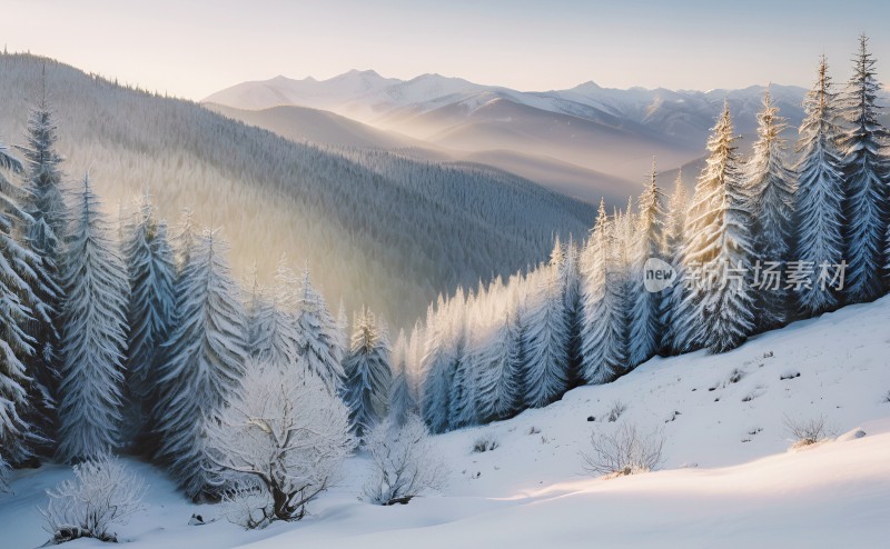 冬季森林白雪覆盖风景