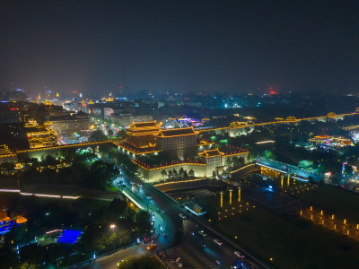 陕西西安永宁门夜景西安城墙夜景