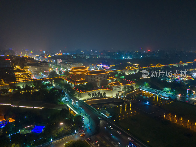 陕西西安永宁门夜景西安城墙夜景