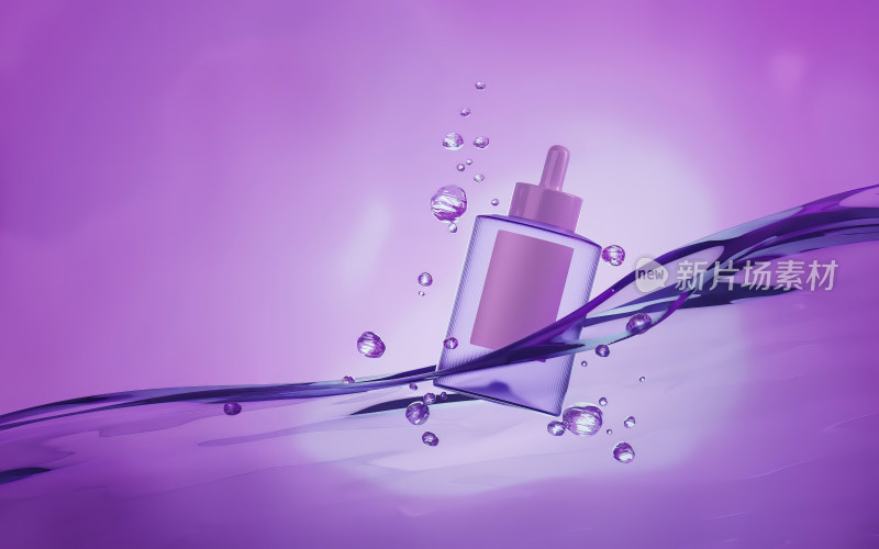 化妆品水面漂浮紫色背景