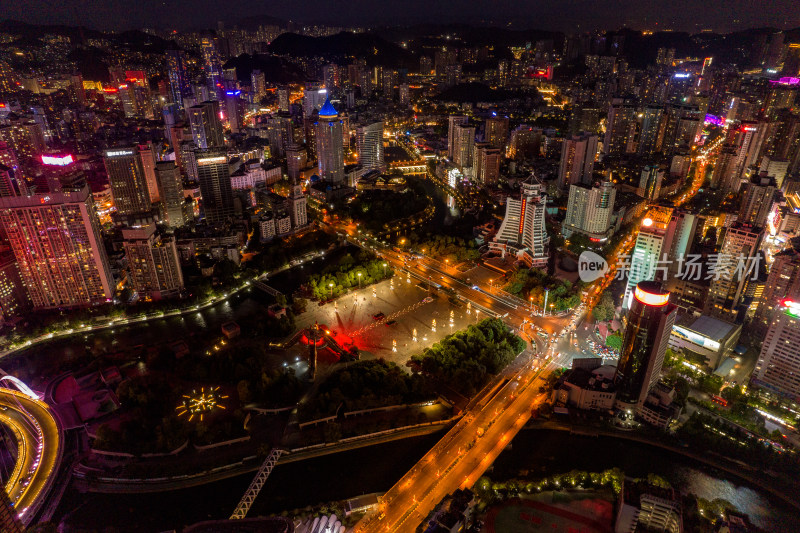 贵阳城市夜景晚霞航拍摄影图