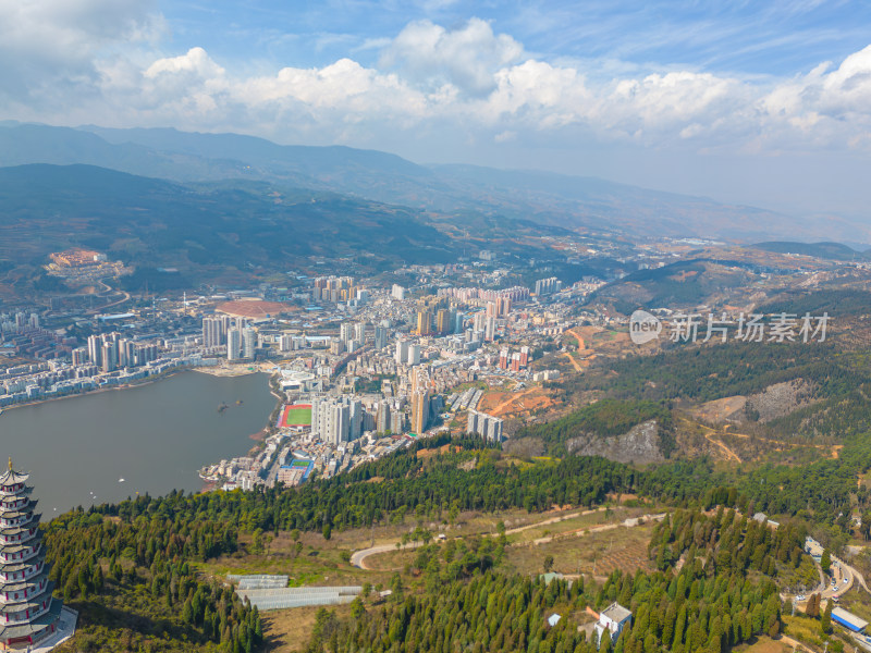 航拍云南红河州个旧市城市风光