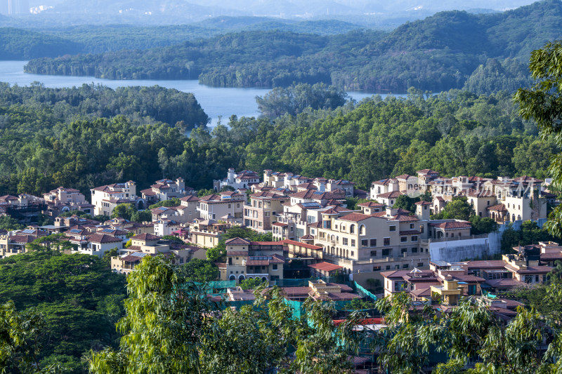 湖畔别墅区自然风光全景