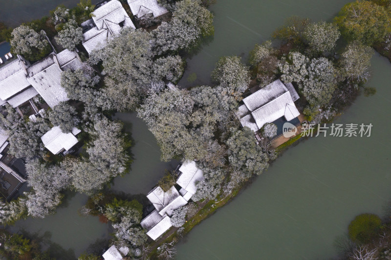 杭州西溪湿地公园雪景风光航拍