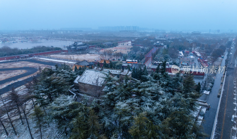 河南商丘火神台景区雪天航拍