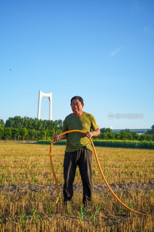 农民浇灌庄稼的场景