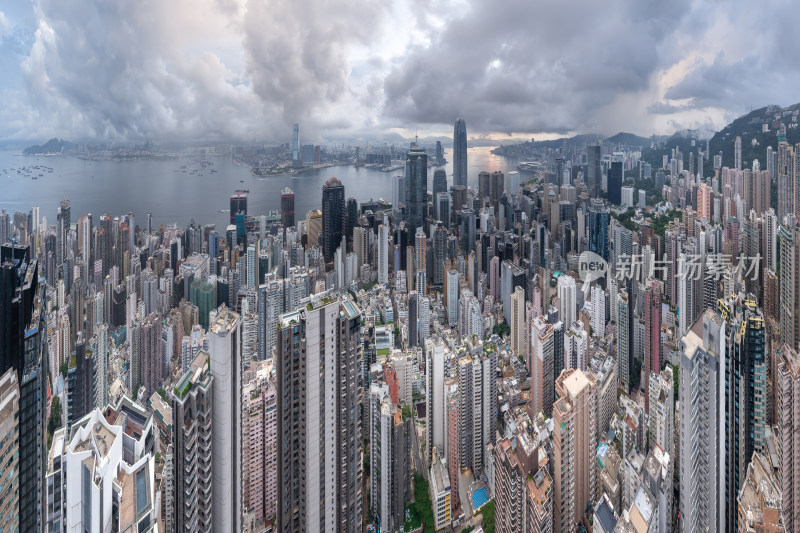 香港维多利亚港CBD中环夜景日出高空航拍