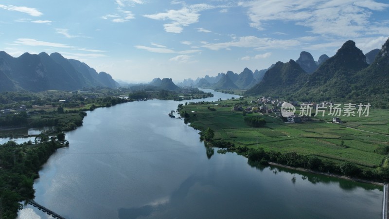 航拍广西河池自然风景龙江两岸美景旅行