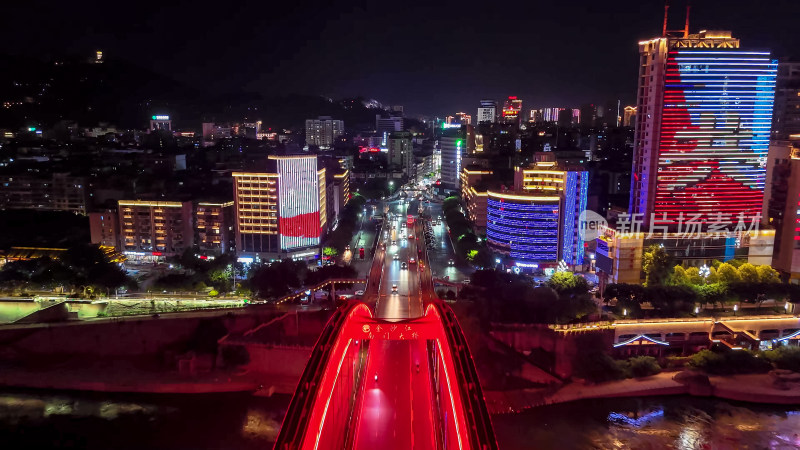 四川宜宾金沙江两岸夜景航拍图