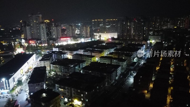 航拍广东省东莞市清溪镇夜景城市风光