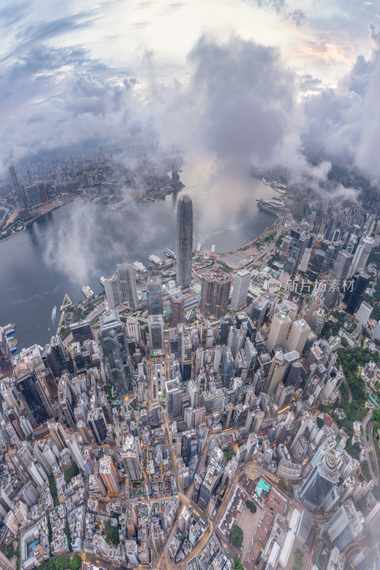 香港维多利亚港CBD中环夜景日出高空航拍