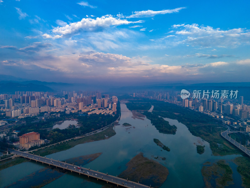 陕西宝鸡城市风光航拍图