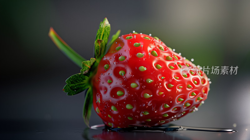 新鲜水滴镶嵌草莓特写：自然纹理与色彩盛宴