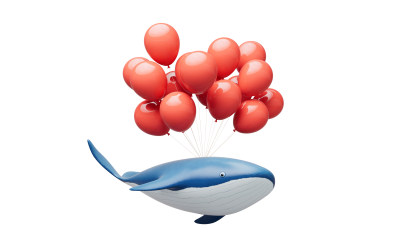 挂着气球的鲸鱼3D渲染
