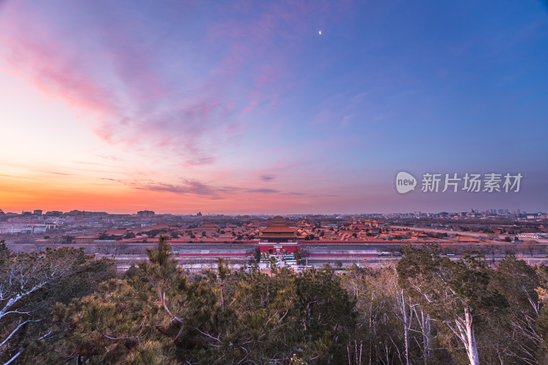 故宫黄昏时分全景鸟瞰