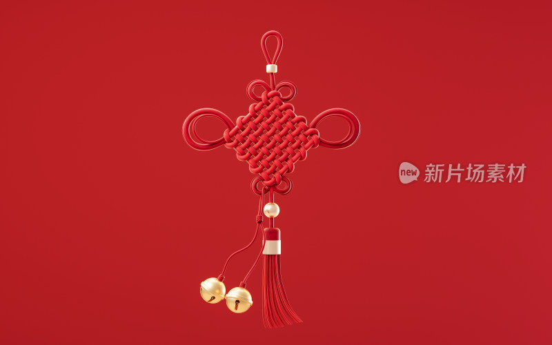 中国结与红色背景3D渲染