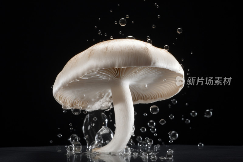 雨水滴在蘑菇上的慢镜头特写画面